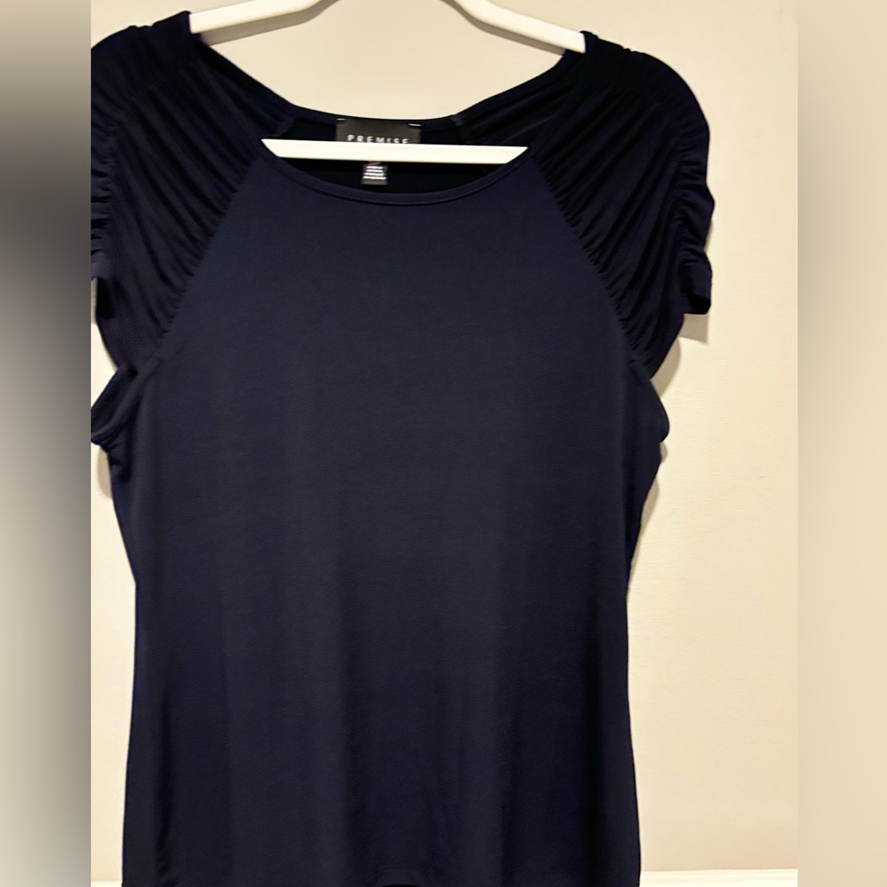 Women's Short Sleeve Navy Blue Dressy Rayon Top- Brand is Premise - Size Small